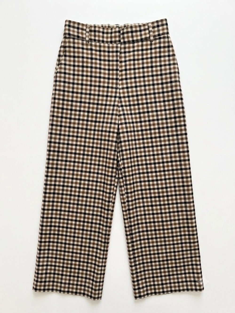 Matteson Brown Gingham Plaid Wide Leg Cropped Pants Women’s Size 2 High Waist